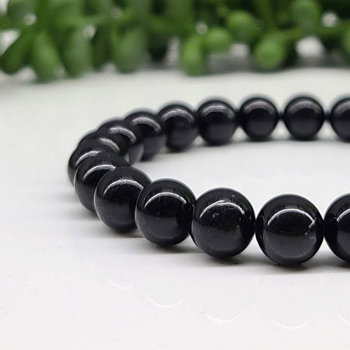 Meraki Gemstones - Wholesale Beaded Bracelet - Black Onyx Gemstone Stretchable Bracelet 8mm Beads, 7.5"L1