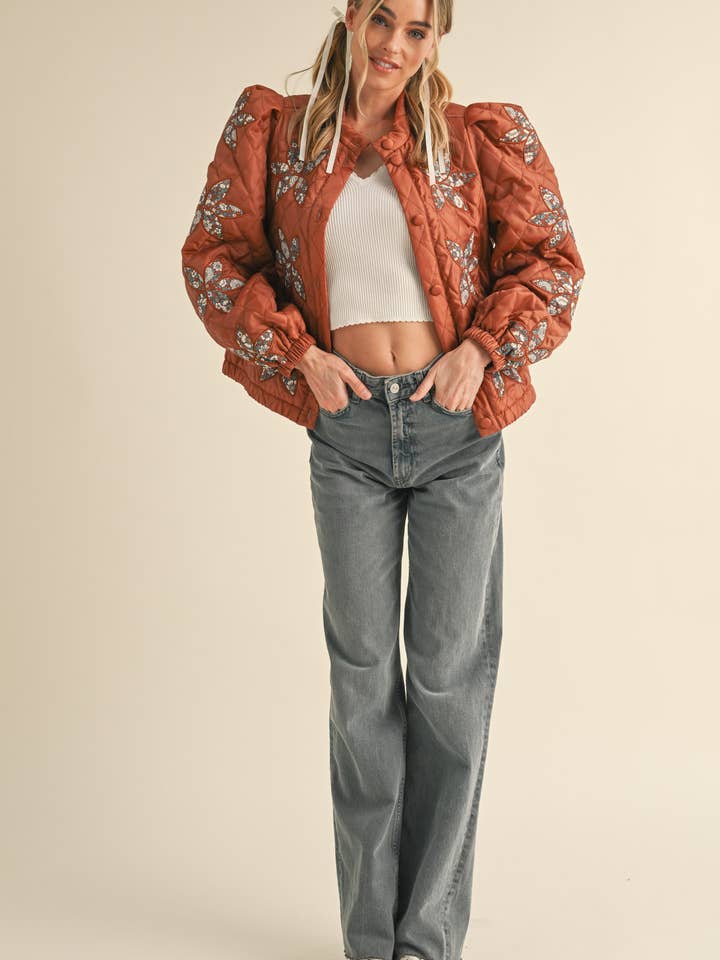 &MERCI - Wholesale Jacket - Women's - QUILTED JACKET WITH FLORAL PATCHWORK MJK330028