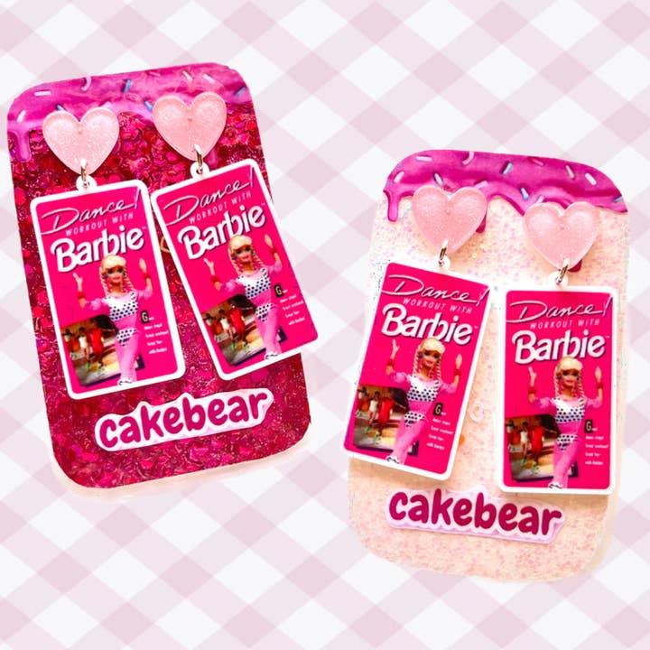 Working Out With Barbie VHS earrings for wholesale by Cakebear