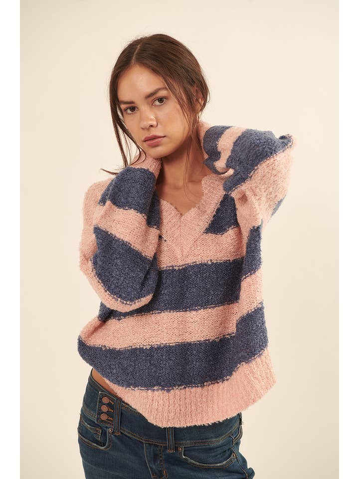 Promesa USA - Wholesale Knit Sweater - Women's - Textured Striped Knit Scalloped Sweater