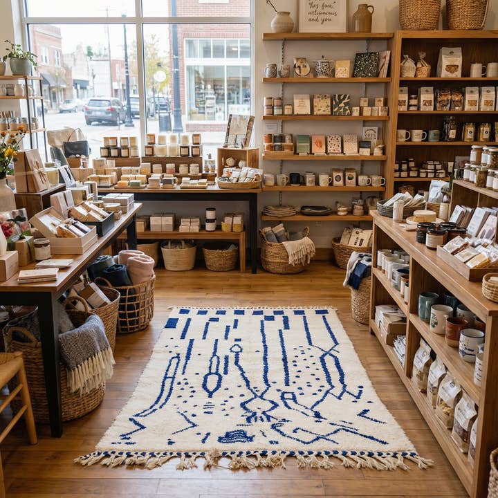 Tapete azul e branco Área Tapete Marroquino Beni Ourain - quarto Tapete de Lã por atacado de woolsouk ( We handle U.S. import procedures for you )