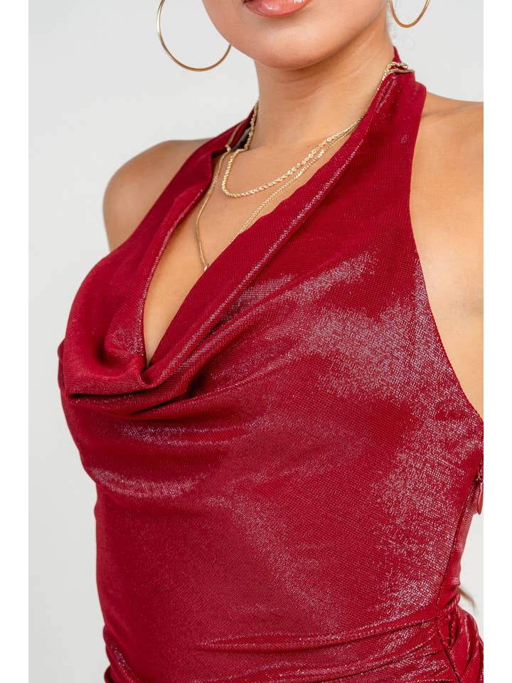 PRIVY - Wholesale Dress - Women's - Cowl Halter Neck Asymmetrical Hem Mini Dress8