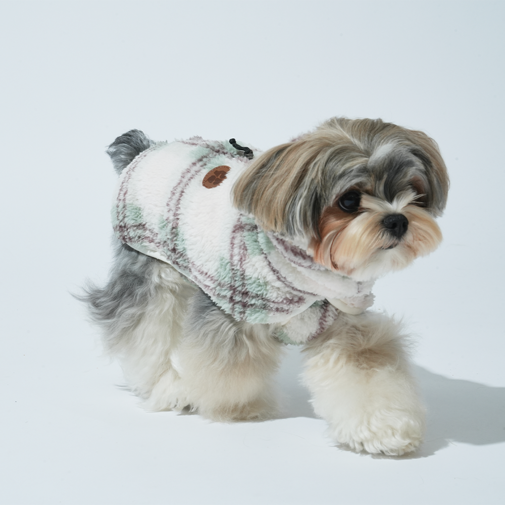 Puppy Gallery – Poncho para cão - Cão por atacado – Poncho de Padrão Xadrez em Fleece Chouchou1