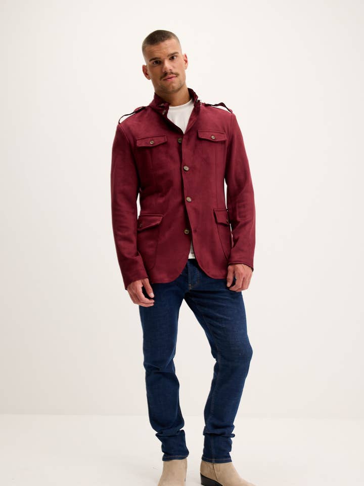 Men's Faux Suede Safari Jacket - Wine for wholesale by Ron Tomson