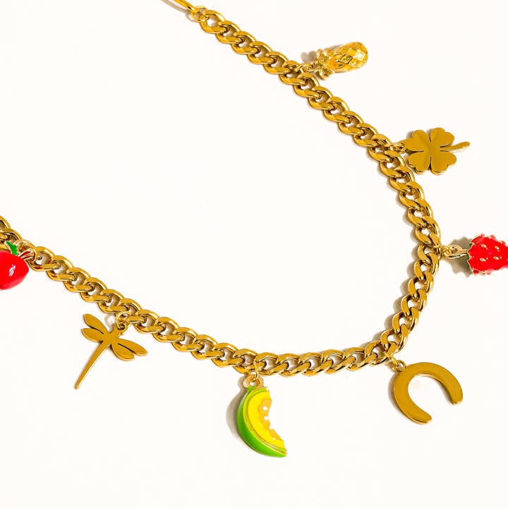 Multi Colored Marinha 18K Gold Non-Tarnish Fruit and Charms Necklace for wholesale on Faire