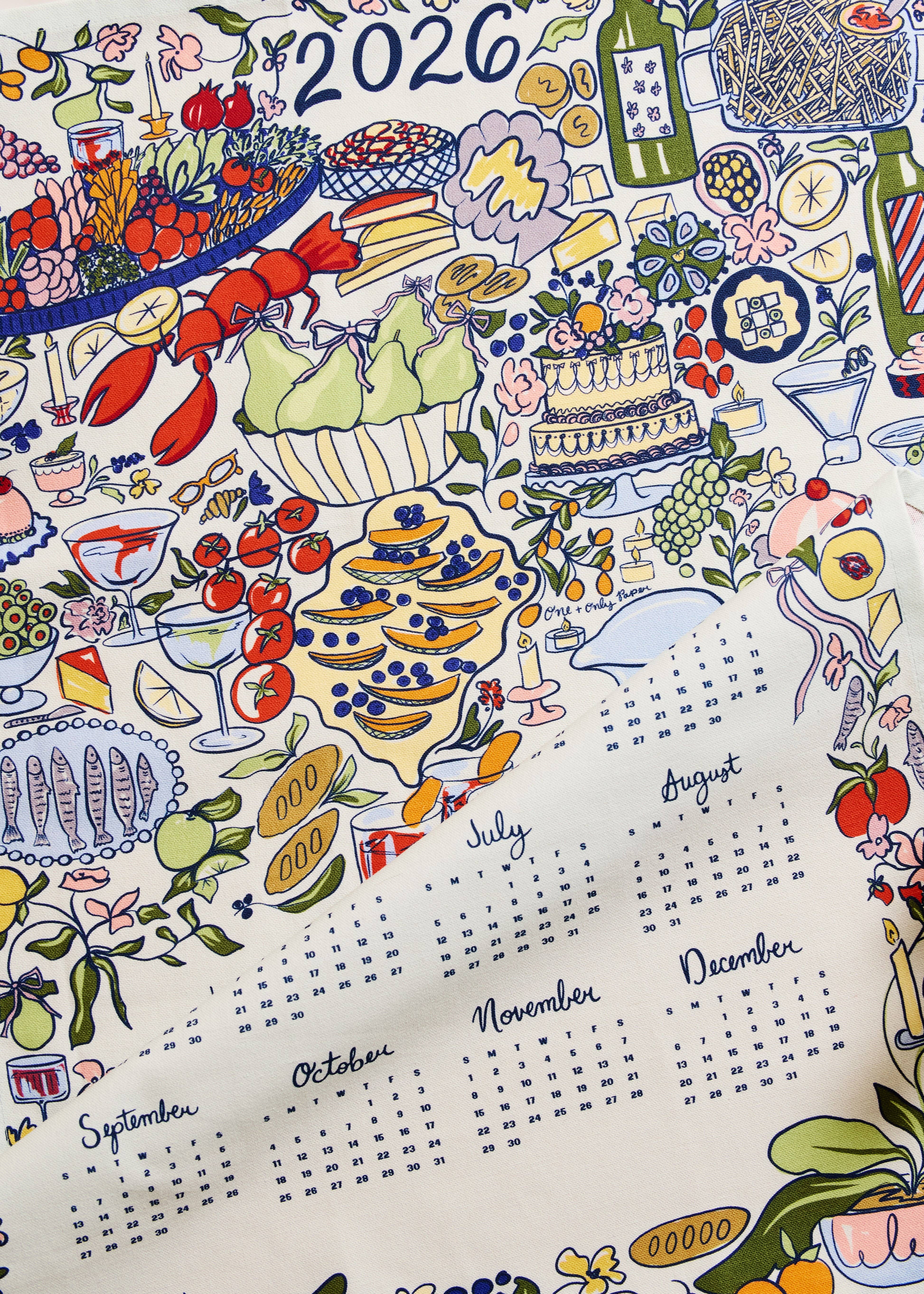 One & Only Paper - Wholesale Tea Towel - Feast & Flourish 2026 Calendar Tea Towel1