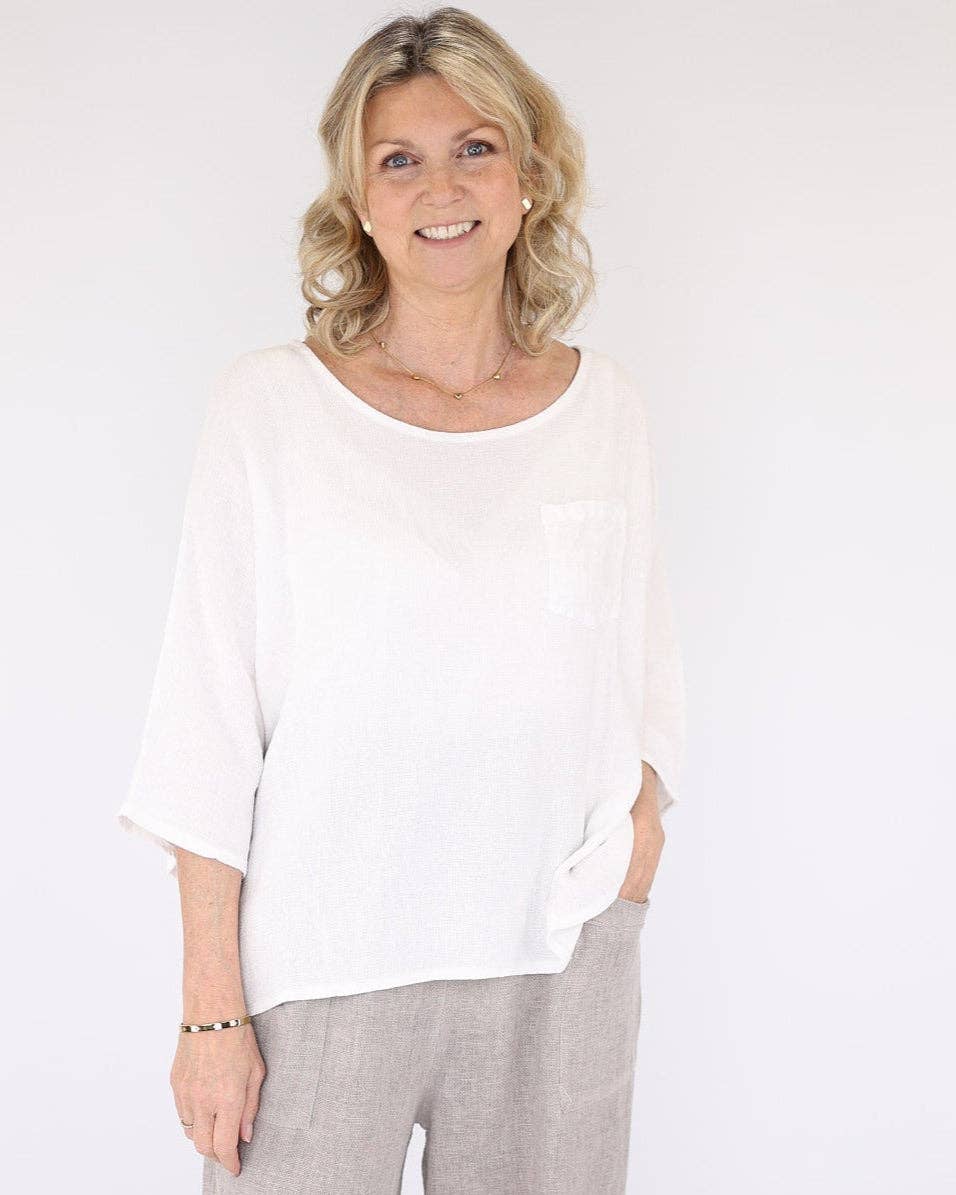 Cadenza Italy Ltd - Vente Tunique – femme - Haut à poche en mélange de lin et coton4