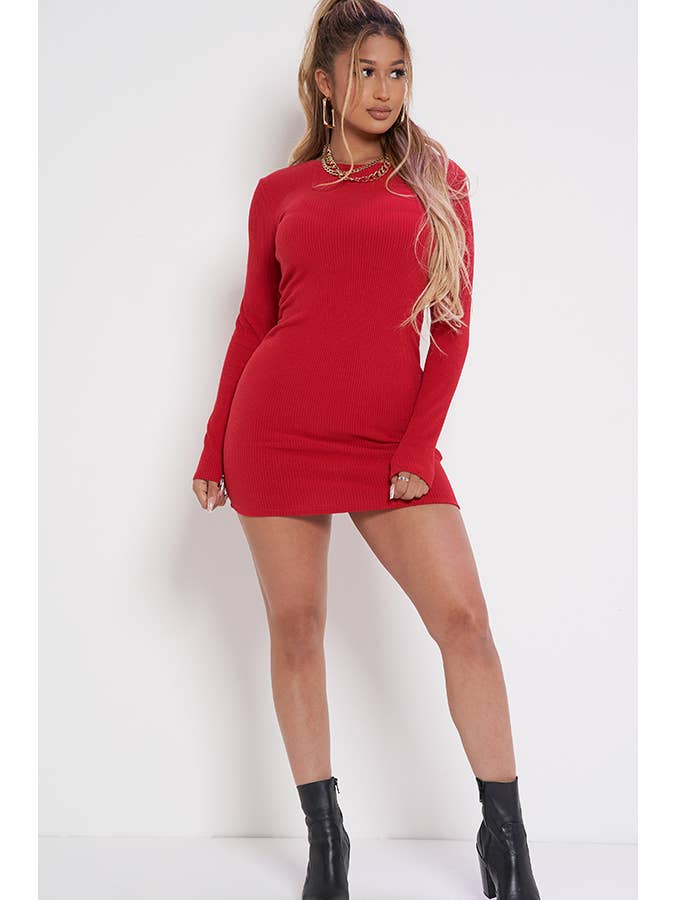 Junie - Wholesale Dress - Women's - RIB KNIT ROUND NECK LONG SLEEVE DRESS AD24676