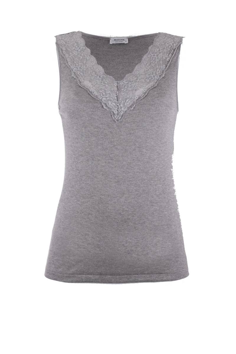 Madiva - Wholesale Tank Top - Women's - Flora・Wide shoulder in modal wool with colored ruffle0
