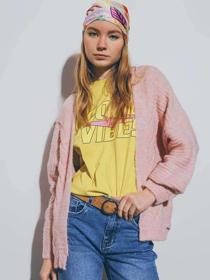 Rose Cardigan tricoté rose en vente sur Faire1