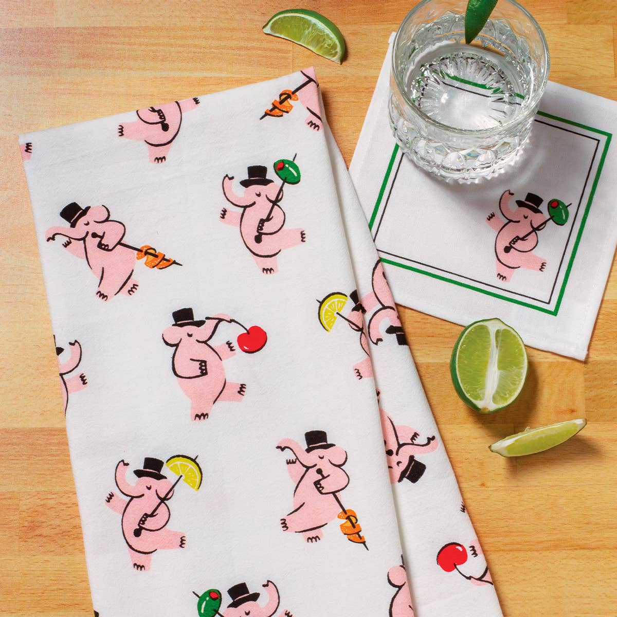 Seltzer Goods - Wholesale Dinner & Cloth Napkin - Pink Elephants Cocktail Napkin Set1