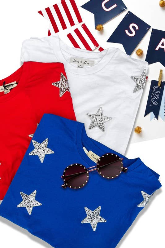 Vine & Love - Wholesale Knit Top - Women's - Star Sequin Crew Neck 100%Cotton Knit Top VT816175