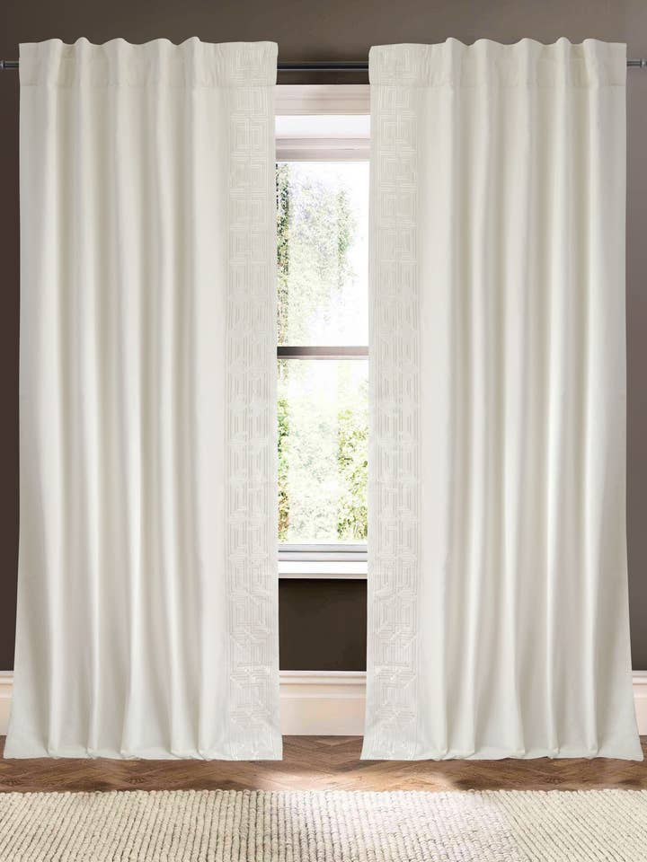 Trance Ivory 96" Rideau en mélange de lin et coton pour la vente par Creative Threads, Inc.