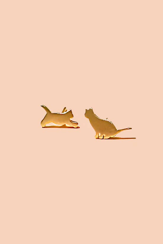 Peter and June - Wholesale Stud/Post Earrings - Cat Therapy Studs - 18K Gold Plated / Silver Rhodium Plated
