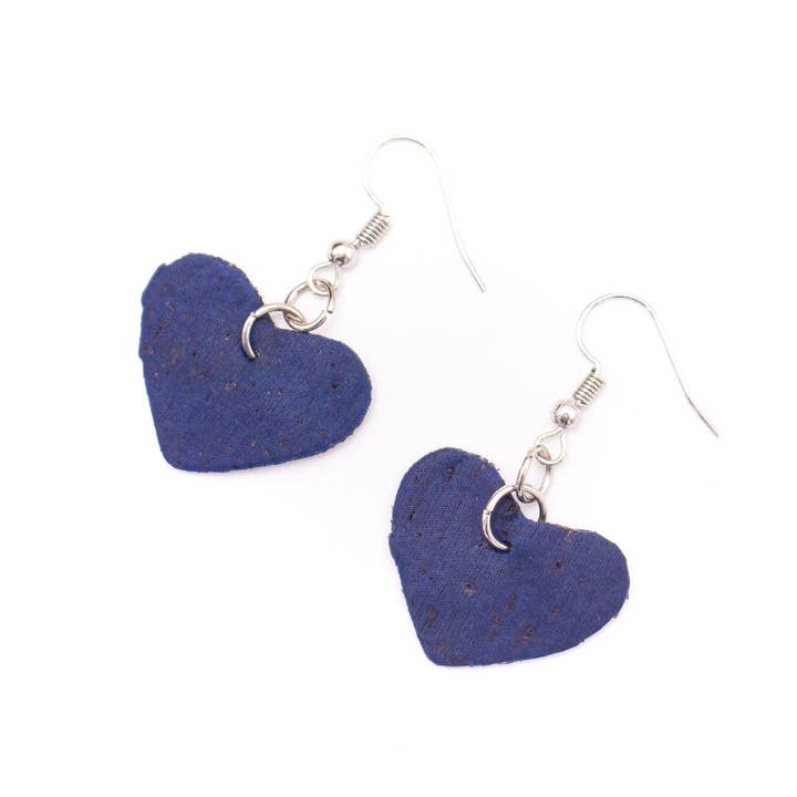 Oorbellen met blauw hart, Originele handgemaakte oorbellen-ER-072-E-5 voor wholesale door Meninas Bonitas Cork