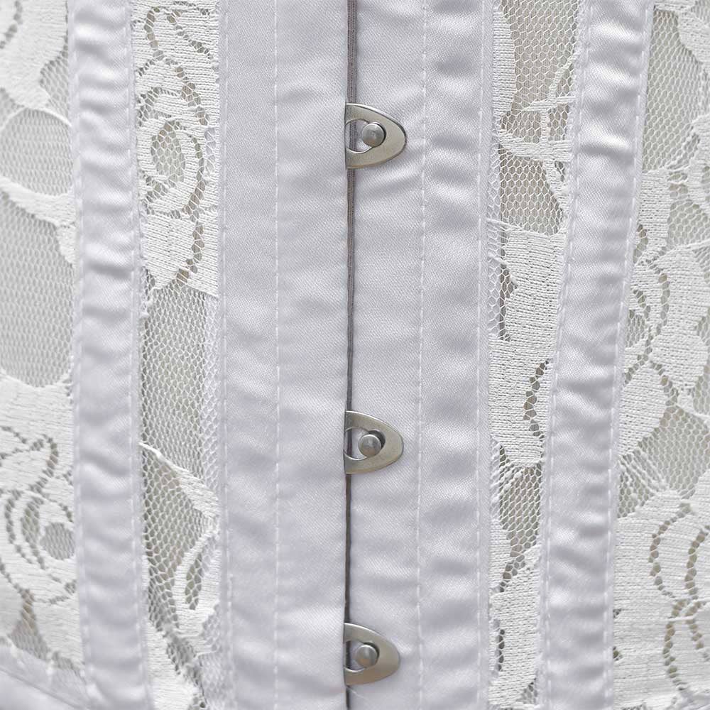 Wit Dames witte mesh overbuste korset outfit - Geregen korset top voor groothandel op Faire5