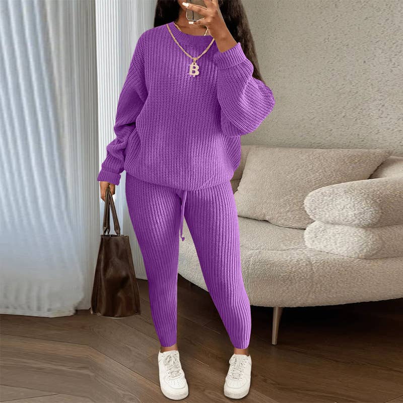 Rosa Clothing - Wholesale Top & Pant Set (NOT Loungewear) - Women's - Fashion Casual Knitted Sweater Trousers Set 12 Colors10