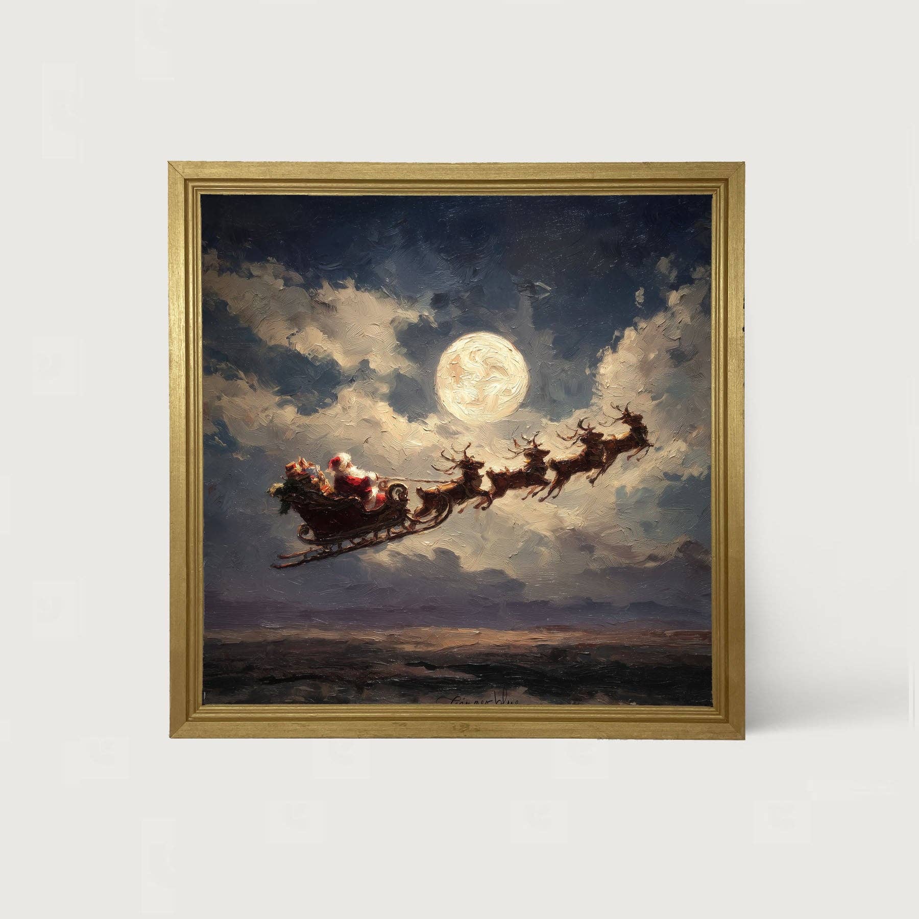 ginger blue - Wholesale Art Print - Santa Flying under Full Moon14
