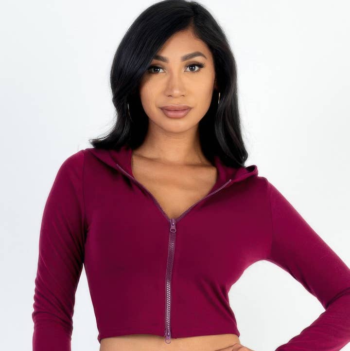 CC Wholesale Clothing - Wholesale Hoodie - Women's - French Terry Crop Zip Up Hoodie5