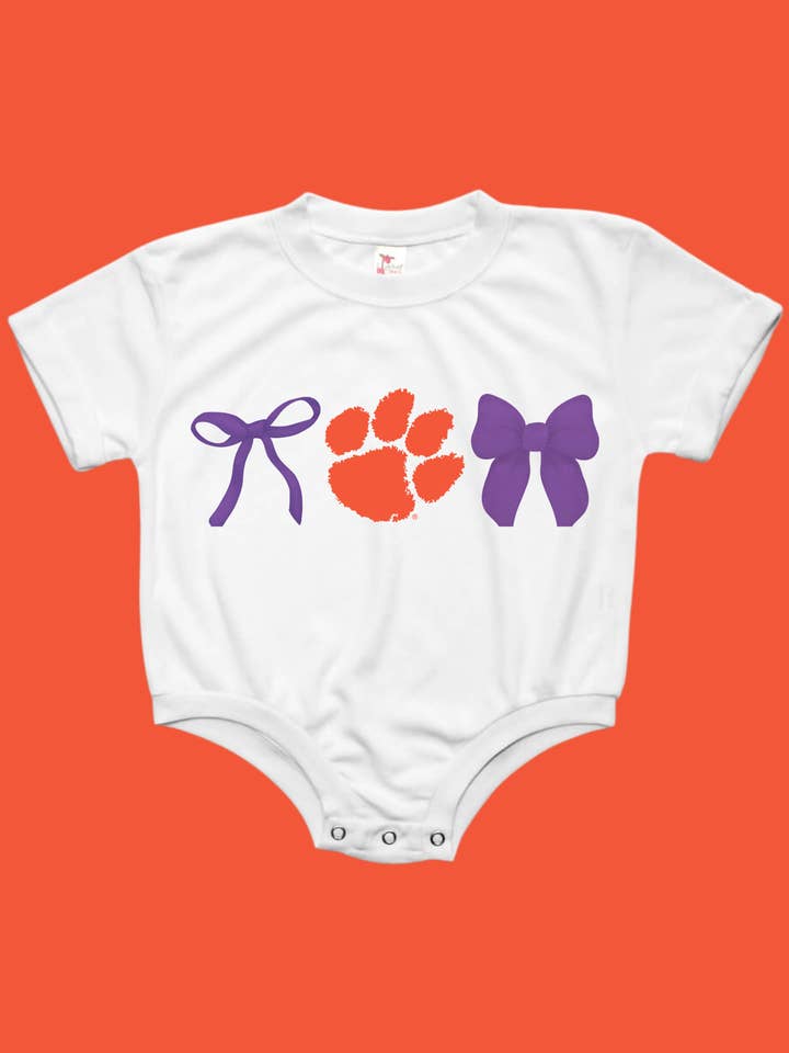 Clemson Tigers Purple Baby Bubble Tee Romper for wholesale by Uncommon Label