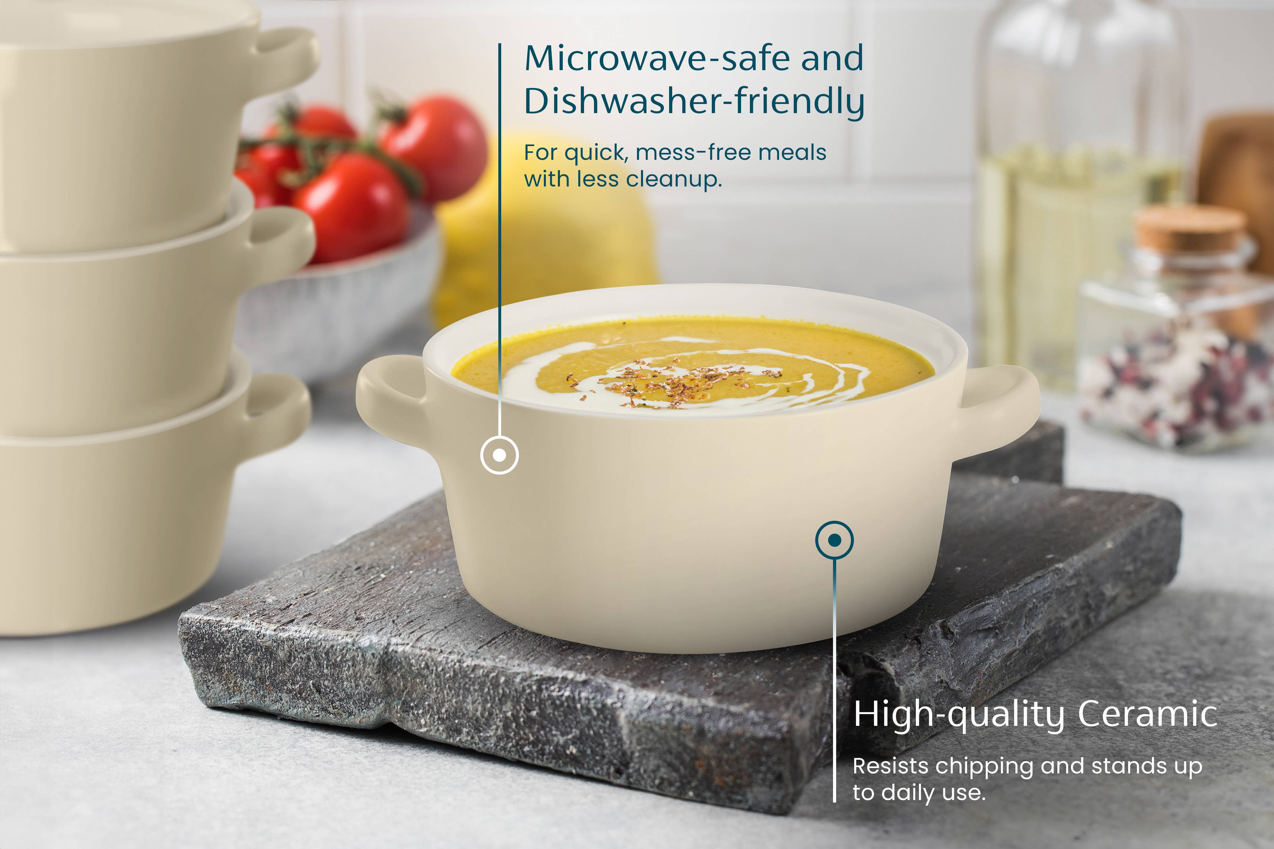 Kook - Wholesale Bowl - Kook Ceramic Stackable Soup Bowls, 23.6 oz, Set of 417