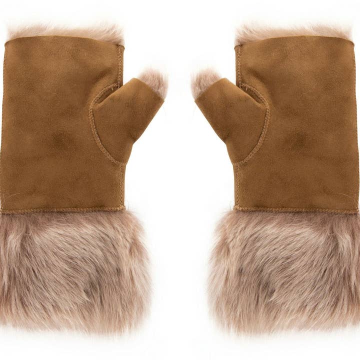 Infinity Leather (Upperclass Fashions Ltd) – wholesale Mittens – Women's – Womens Shearling Mittens Fingerless Cuffs Toscana Suede Sheepskin Fur