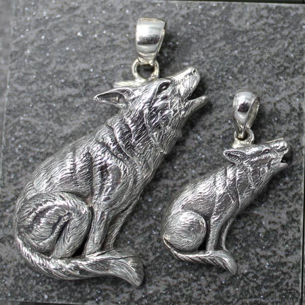 Sterling Silver Howling Wolf Pendant, 14mm X 23mm for wholesale by Goddess Design Studio
