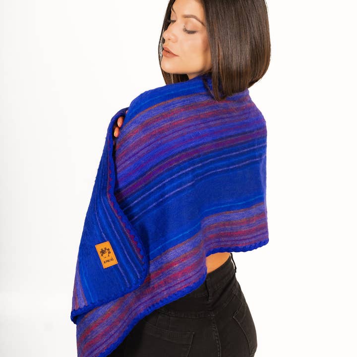 Alpaca Shawl or Scarf 70% Alpaca Cozy Shawl (Blue) 80'x22' for wholesale by Alpakitas