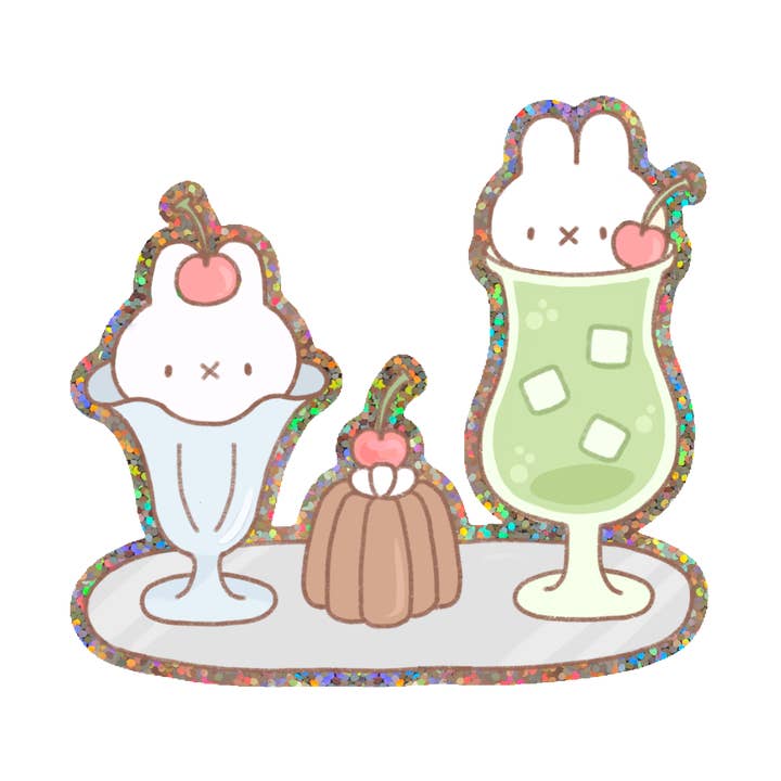 Bunny Cafe Glitter Vinyl Sticker for wholesale by Lottemp3