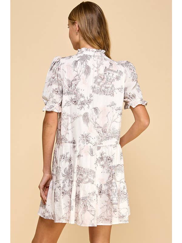 BLUSH CD05131-Pink Toile Printed Button Up Dress for wholesale on Faire