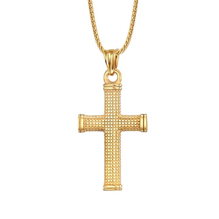Men's Stainless Steel Golden Dot Cross Necklace - MJ/MNP for wholesale on Faire3