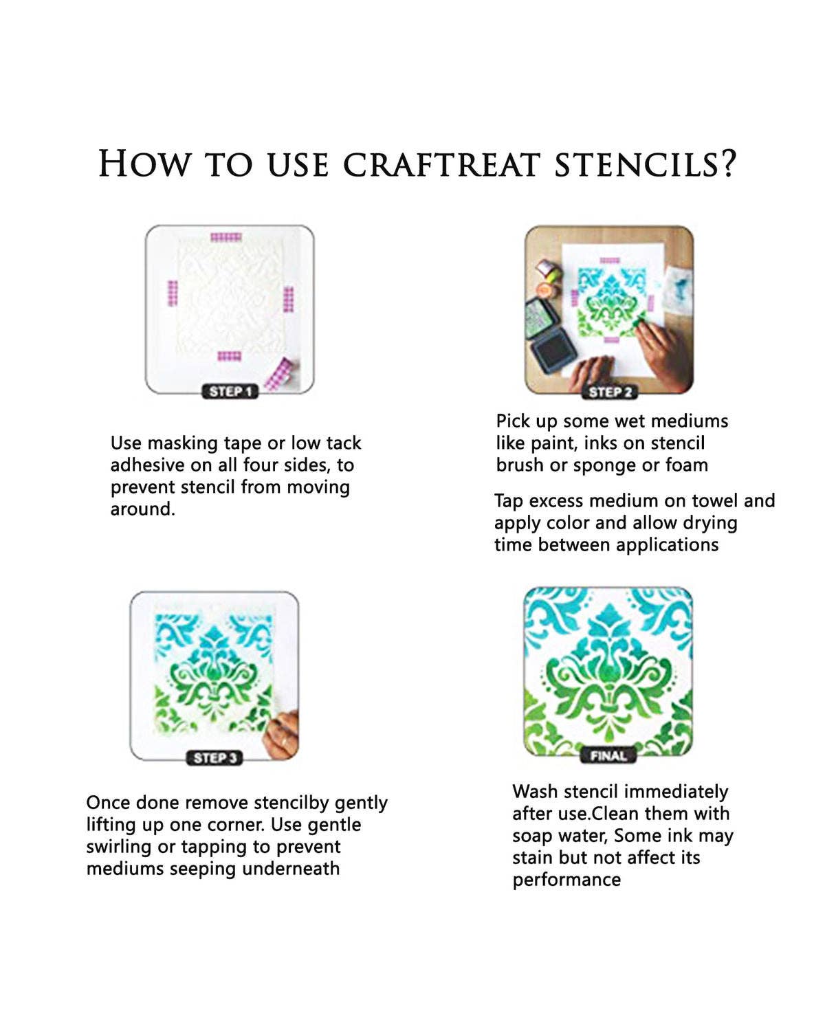 CrafTreat - Wholesale Stencil/Craft Die - CrafTreat Small Flower Stencil for Wall Paintings, Reuseable Floral Stencil Design 12pcs of Small Painting stencil on Wood, Furniture, Canvas, Glass and Other Craft Projects |Flower stencils small 6x6 Inches7