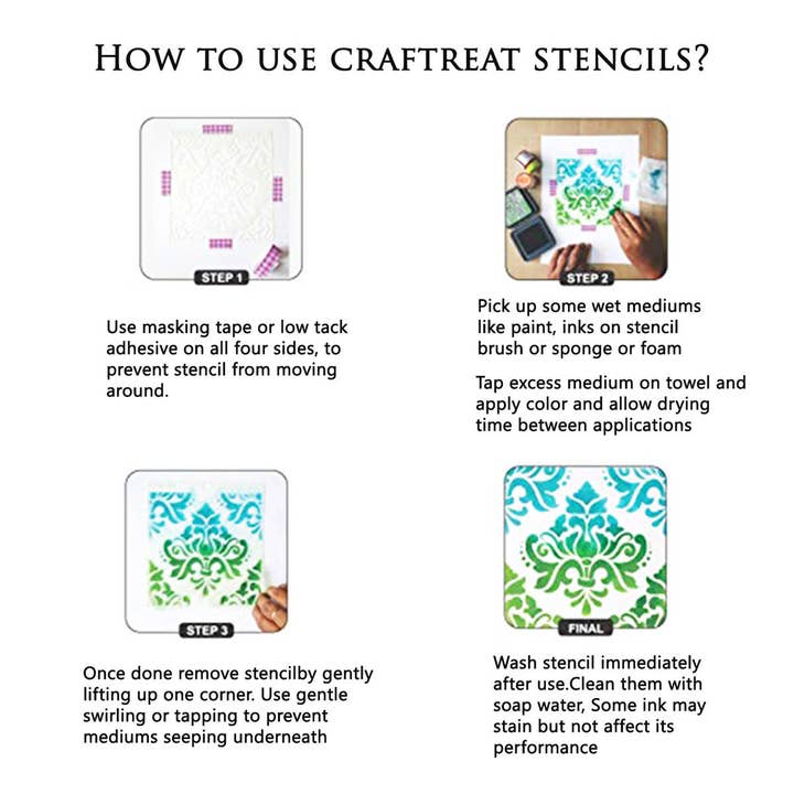 CrafTreat - Wholesale Stencil/Craft Die - CrafTreat Small Flower Stencil for Wall Paintings, Reuseable Floral Stencil Design 12pcs of Small Painting stencil on Wood, Furniture, Canvas, Glass and Other Craft Projects |Flower stencils small 6x6 Inches7