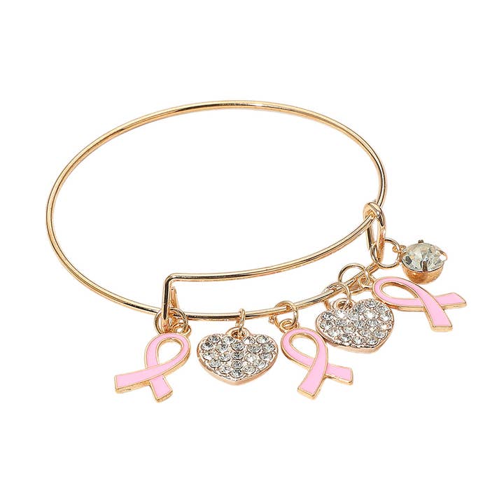 Sensibling Corp. - Wholesale Charm/Dangle Bracelet - 12PCS - Awareness Pink Ribbon Charm Heart Accents Bangle Bracelets5