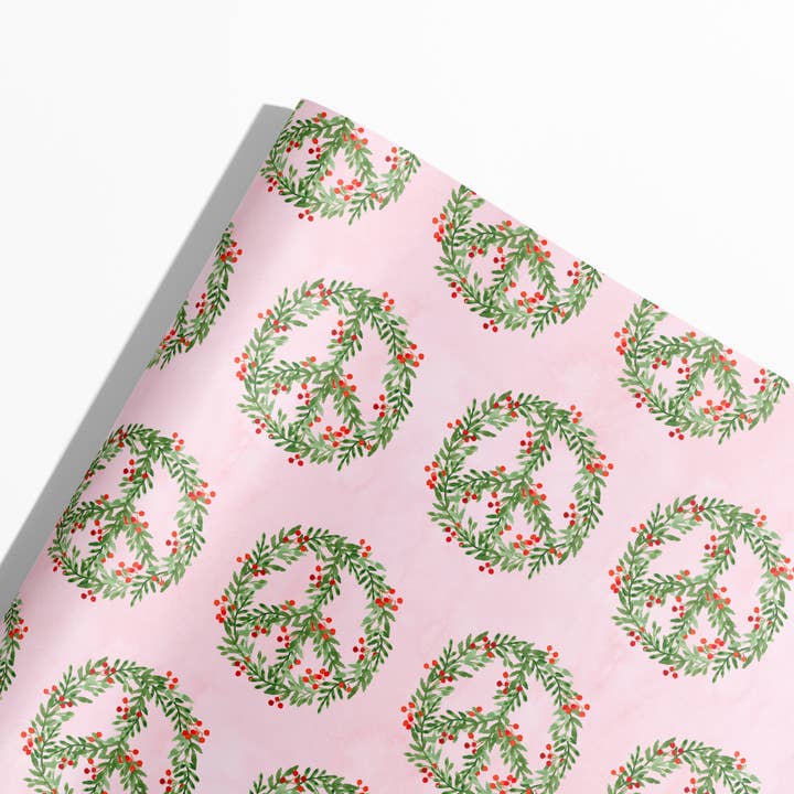 Gert & Co - Wholesale Wrapping paper roll - Pink Christmas Peace Sign Gift Wrap | Holiday Gift Wrap