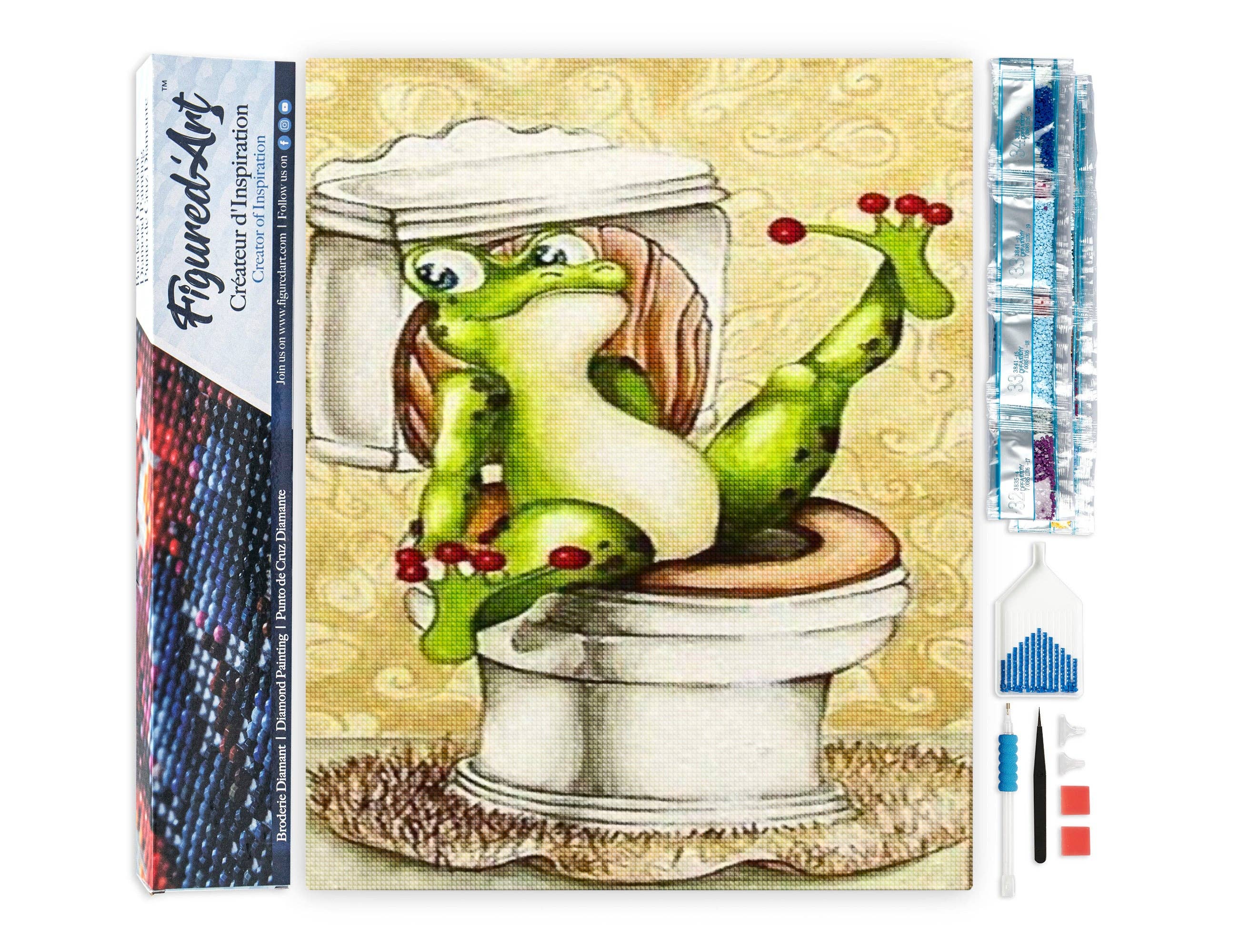 Figured'Art - Wholesale Embroidery/Cross Stitch Supplies - Diamond Painting - Frog in Toilets0