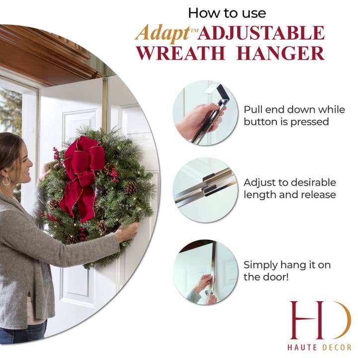 Haute Decor - Wholesale Door Hanger - Adapt™ Adjustable Length Wreath Hanger - Brushed Nickel3