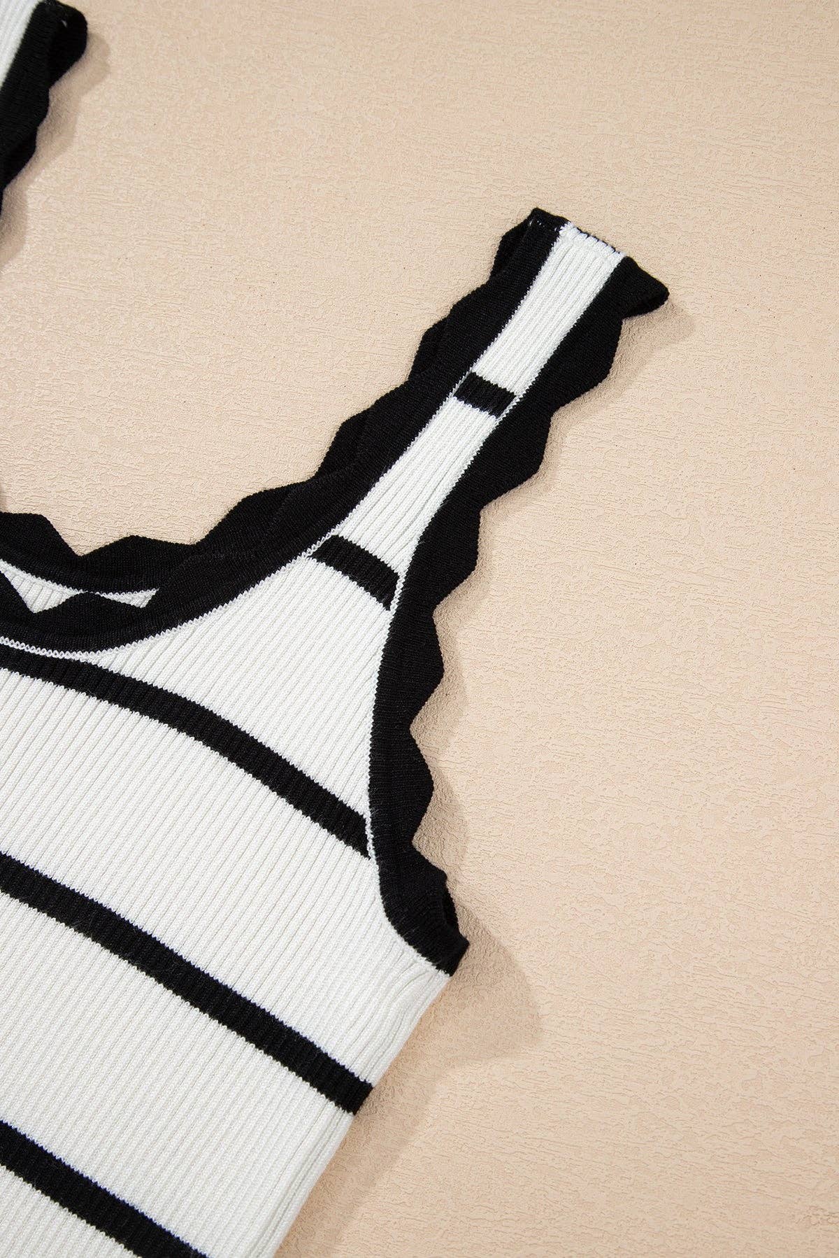 Black Striped Scalloped Edge U Neck Sleeveless Sweater Vest for wholesale on Faire6