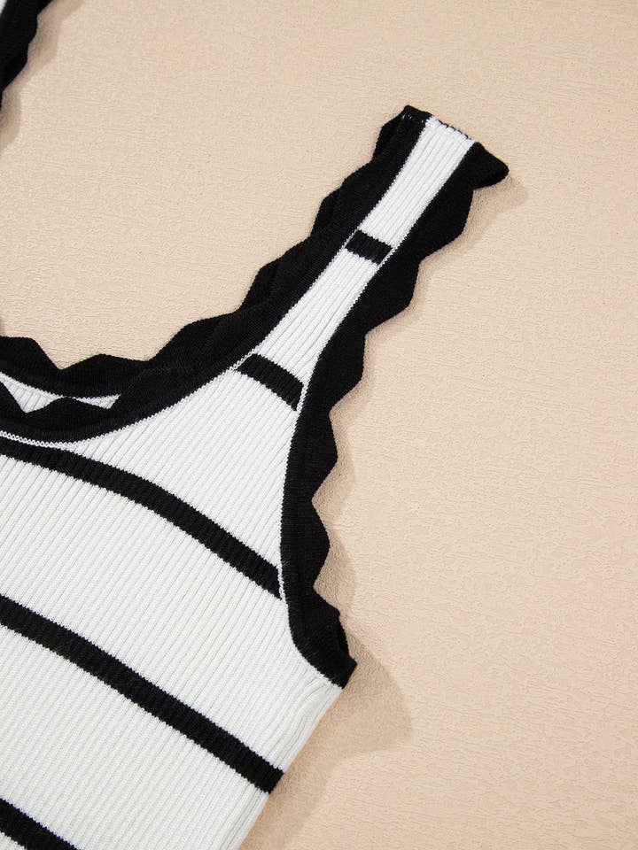 Black Striped Scalloped Edge U Neck Sleeveless Sweater Vest for wholesale on Faire6