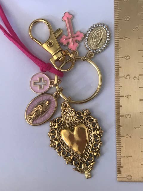 Miss DJ Angel - Vente Porte-clés – femme - Porte-clés vierge Marie coeur sacré et croix, cadeau pour maman vierge, breloque vierge médaille miraculeuse, porte clé vierge ex voto4