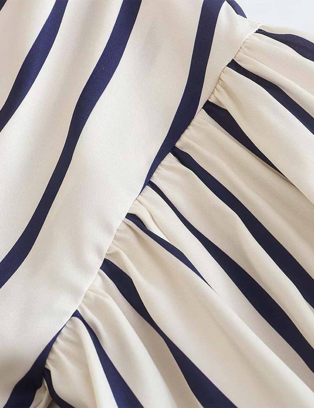 Sweetkama – wholesale Buttoned-down shirt – Women's – Ladies Striped Puff Sleeves Button Shirt SP06827