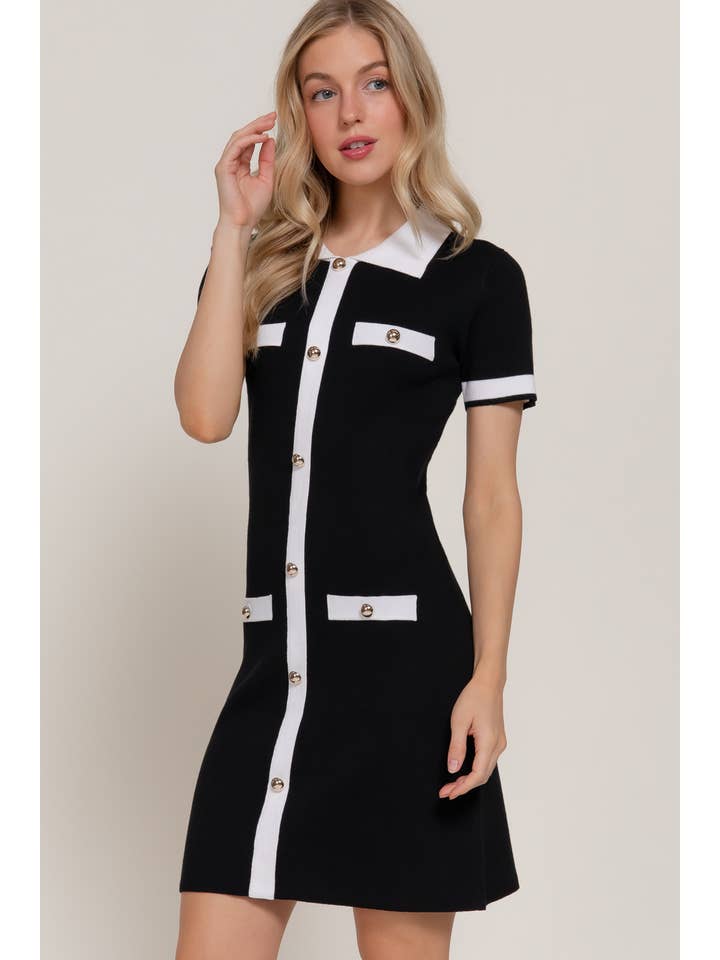 Active Basic | Active USA - Wholesale Dress - Women's - Short Sleeve Polo Mini Dress with Contrast Color8