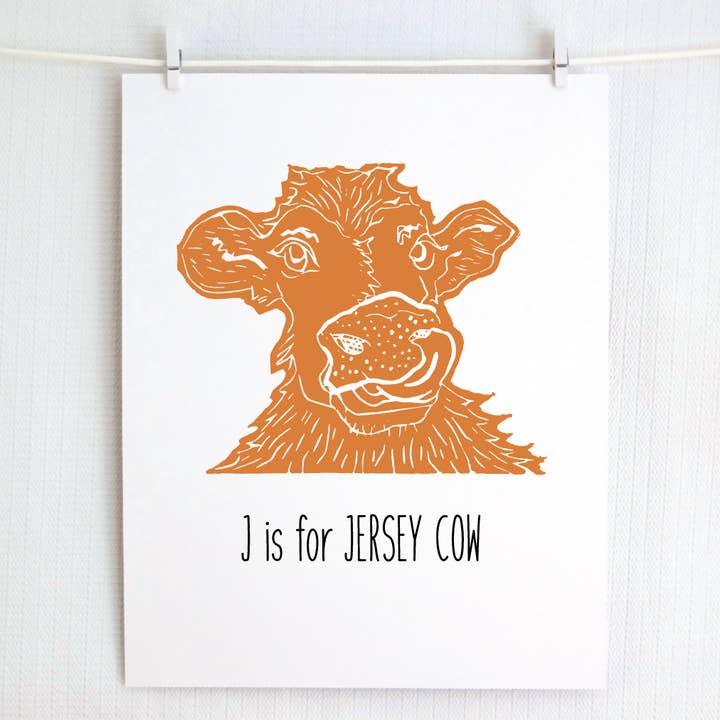 J sta per Mucca Jersey: Stampa Alfabetica della Fattoria per la vendita all'ingrosso da parte di Jamie Palmer Keating