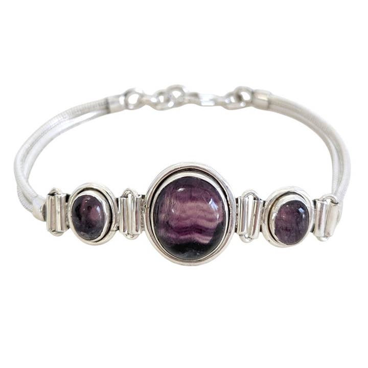 SALE 3-Stone Fluorite Sterling Silver Bracelet for wholesale by Saraswati Imports