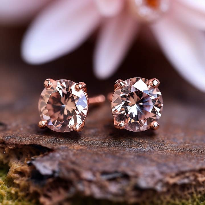 18K Rose over Sterling Silver Morganite Stud Earrings for wholesale by Amy and Annette