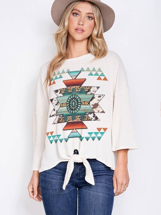 Animal print Aztec tie front top for wholesale by Lemon Tree