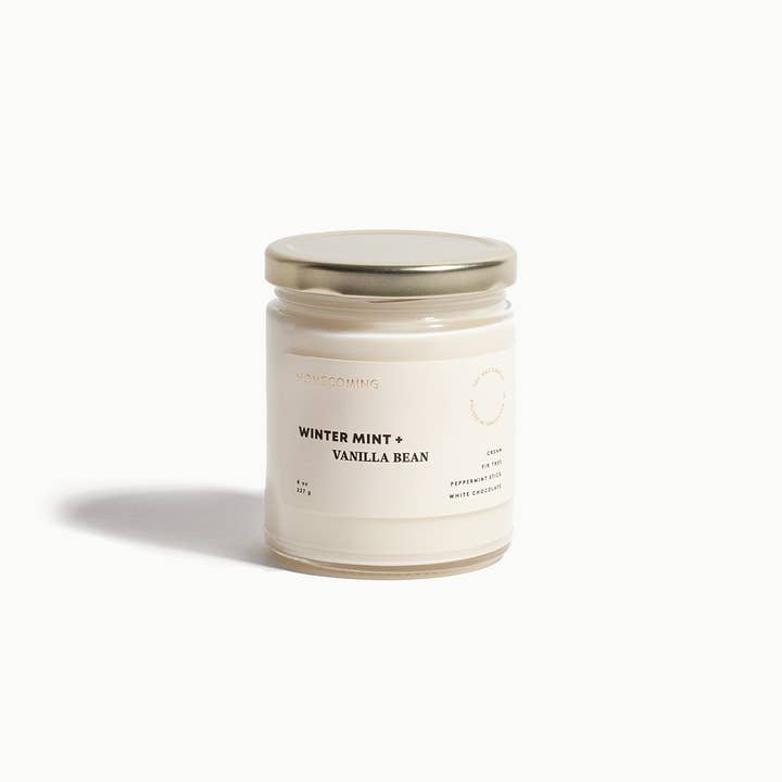 Winter Mint + Vanilla Bean Soy Wax Candle for wholesale by Homecoming