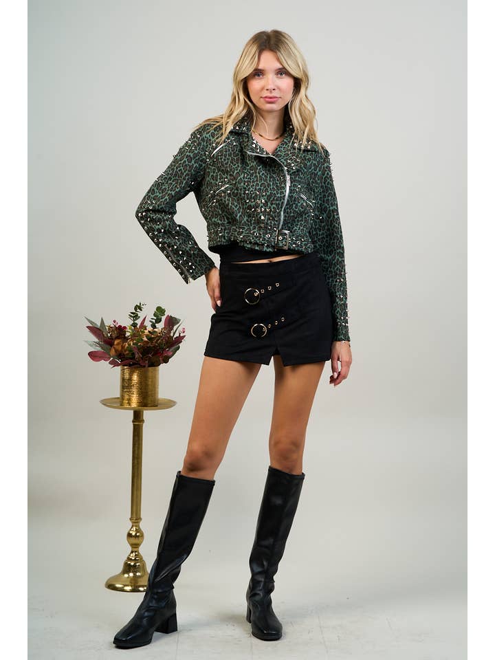 A July - Wholesale Jacket - Women's - LEOPARD PRINT MOTO JACKET