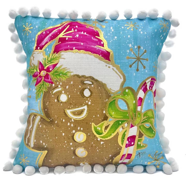 Coussin Bonhomme en Pain d'Épices Doré pour la vente par Rachel Brooks Design, LLC