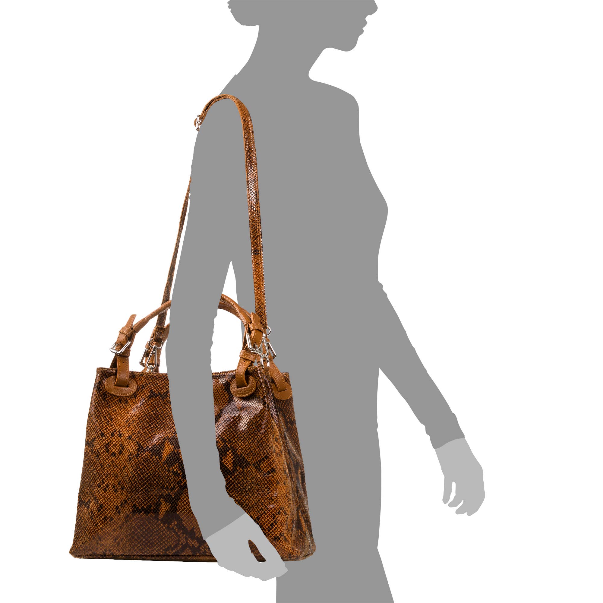 FIRENZE ARTEGIANI – Sacola - Mulher por atacado – Bolsa Tote Feminina Godeberta em Camurça de Python e Couro Legítimo3